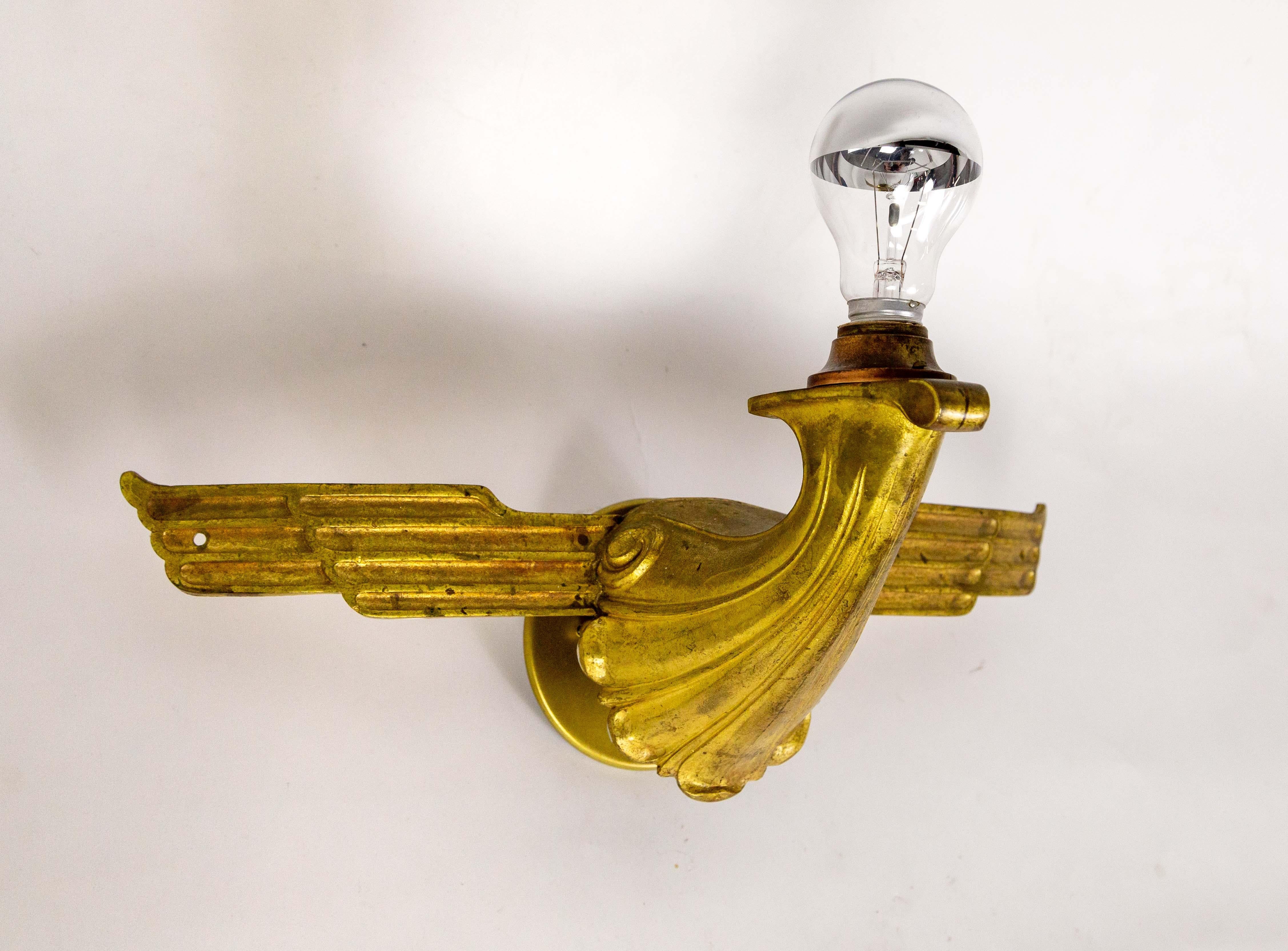 Set of 6 Art Deco Gilt Bronze Avian Theater Sconces For Sale 5