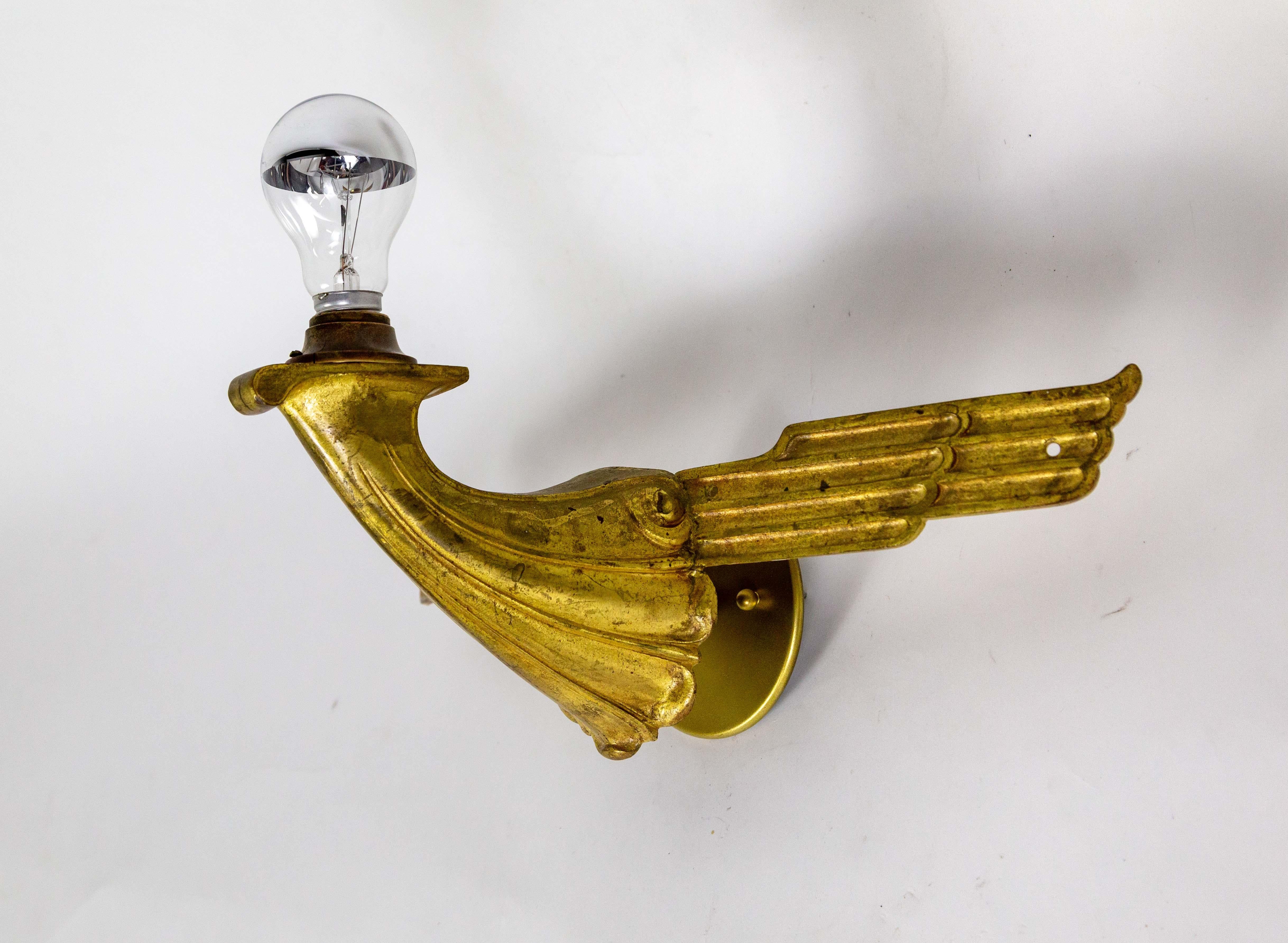 Early 20th Century Set of 6 Art Deco Gilt Bronze Avian Theater Sconces For Sale