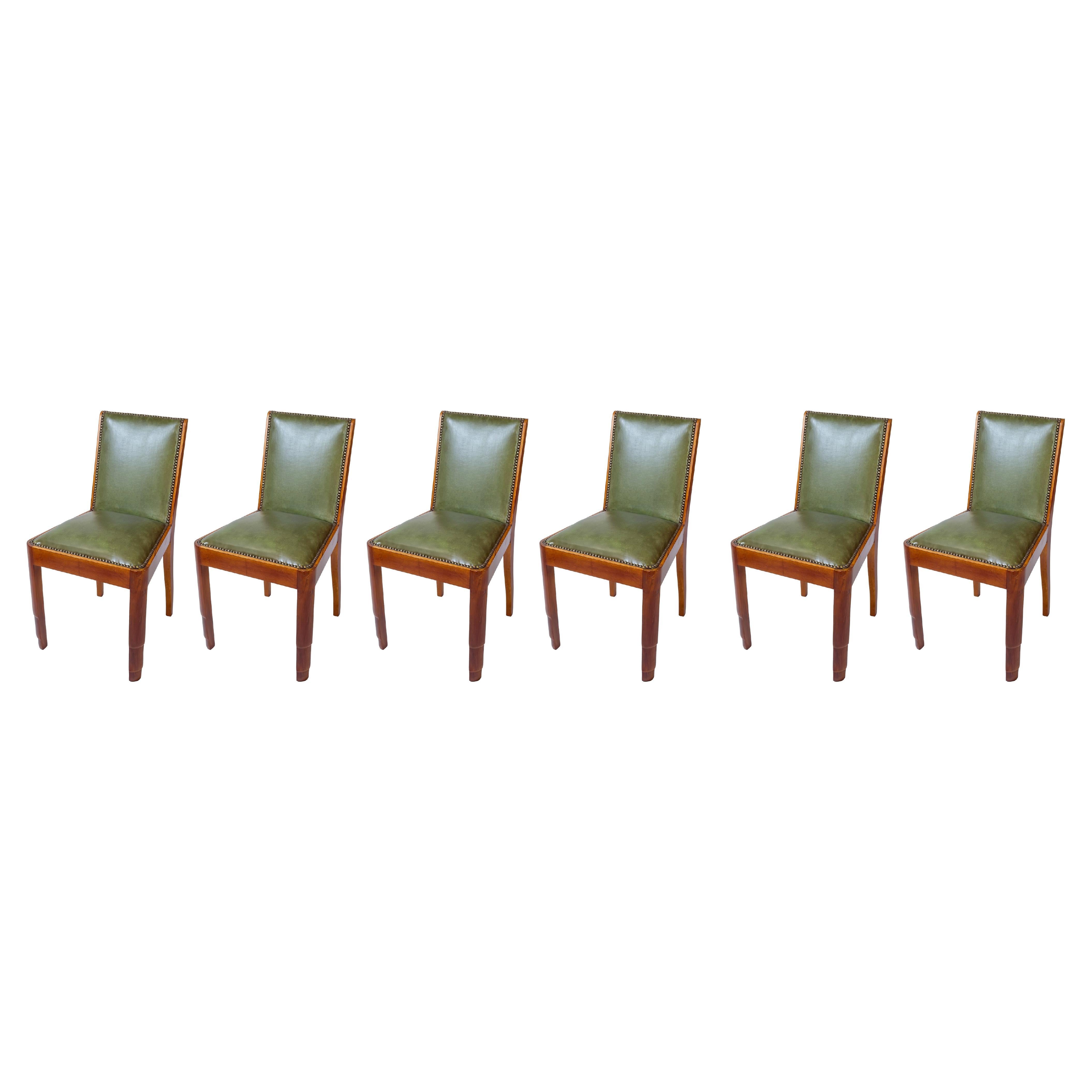 Set of Six Art Deco Green Chairs, 20th Century For Sale
