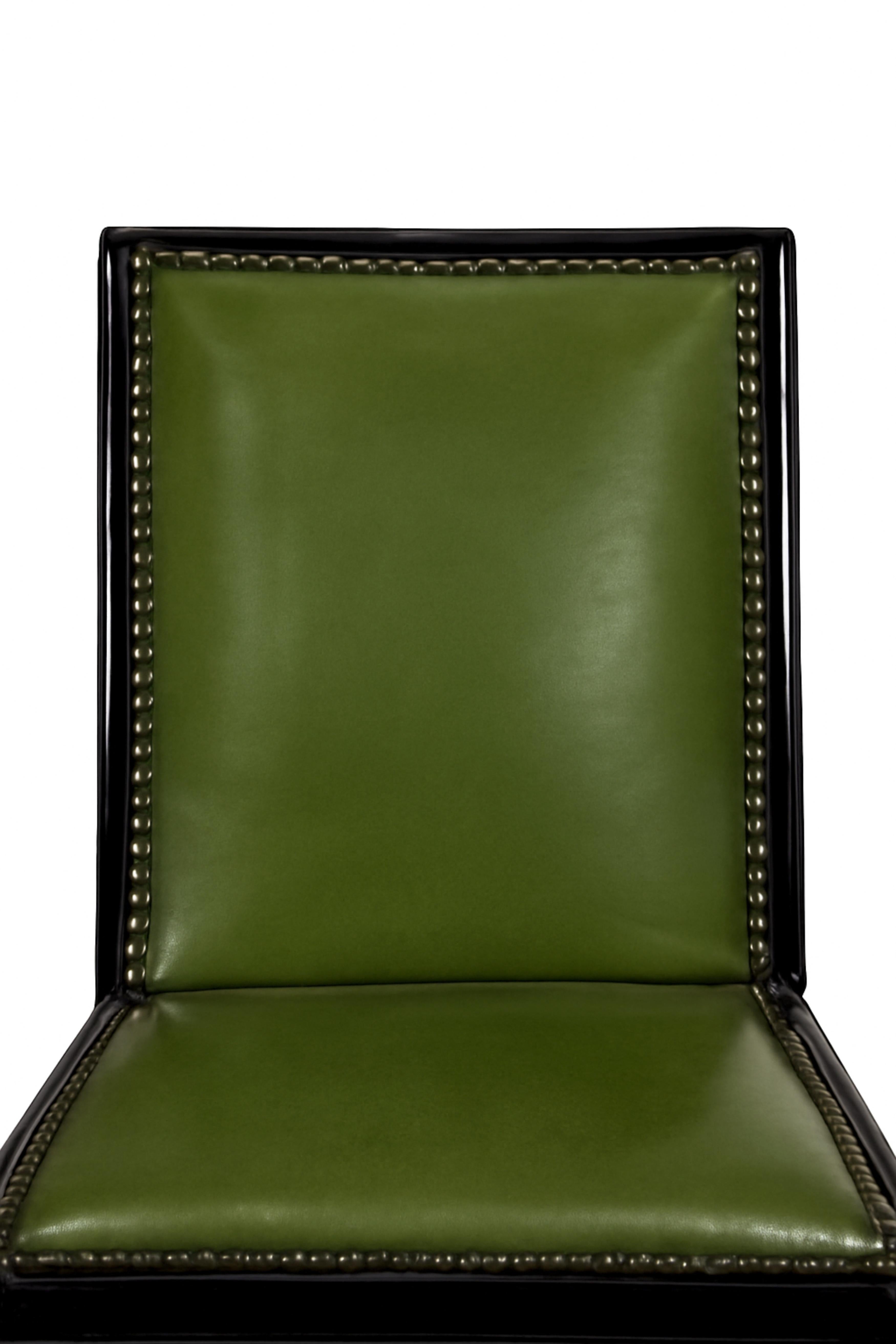 Set di 6 sedie da pranzo Art Deco in pelle laccata nera, 20° secolo in vendita 3