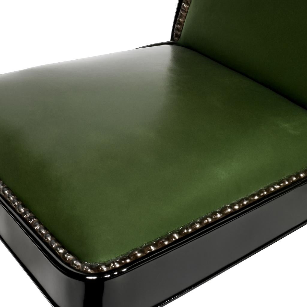 Set di 6 sedie da pranzo Art Deco in pelle laccata nera, 20° secolo in vendita 4