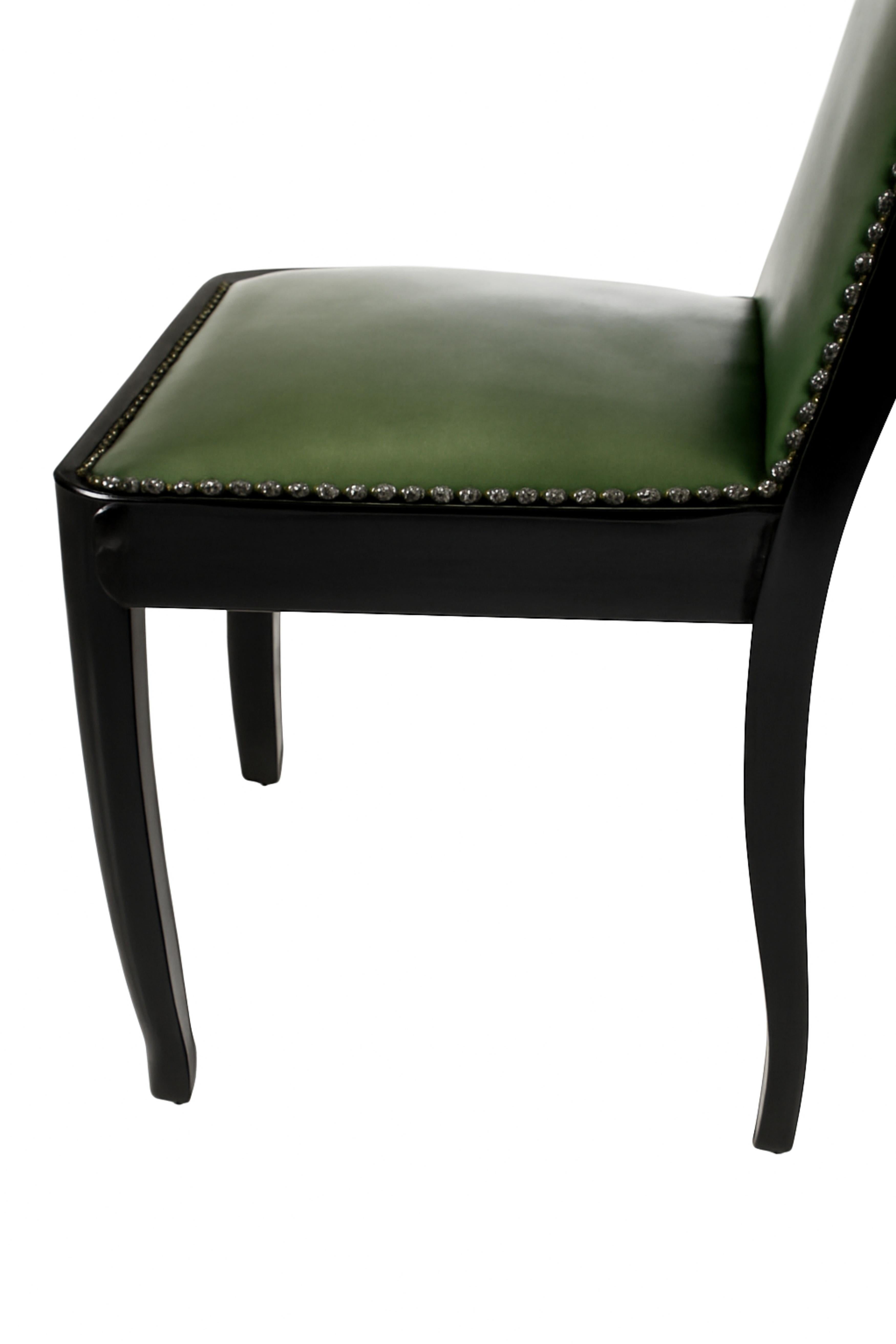 Set di 6 sedie da pranzo Art Deco in pelle laccata nera, 20° secolo in vendita 6