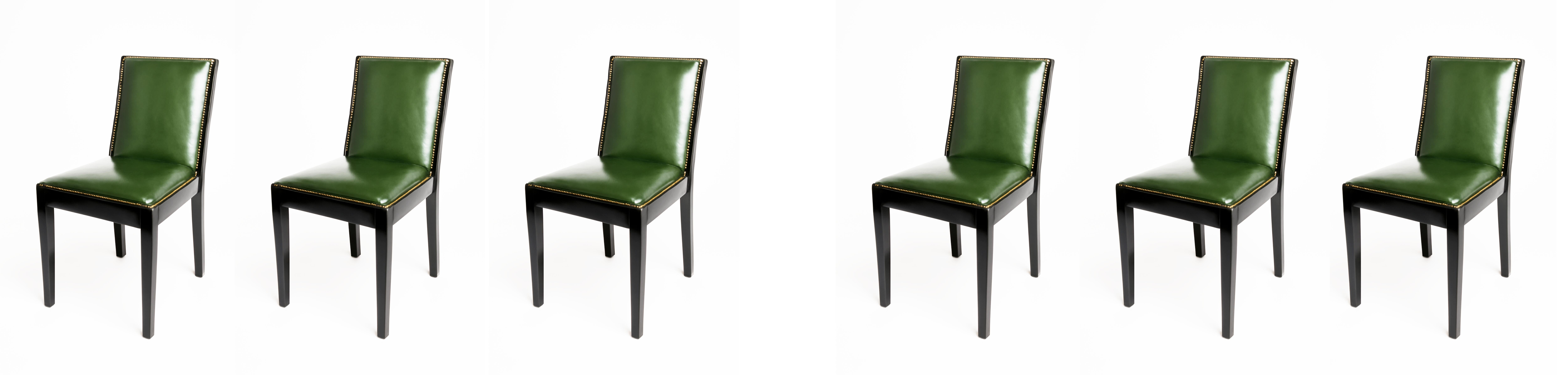 Set di 6 sedie da pranzo Art Deco in pelle laccata nera, 20° secolo in vendita 1
