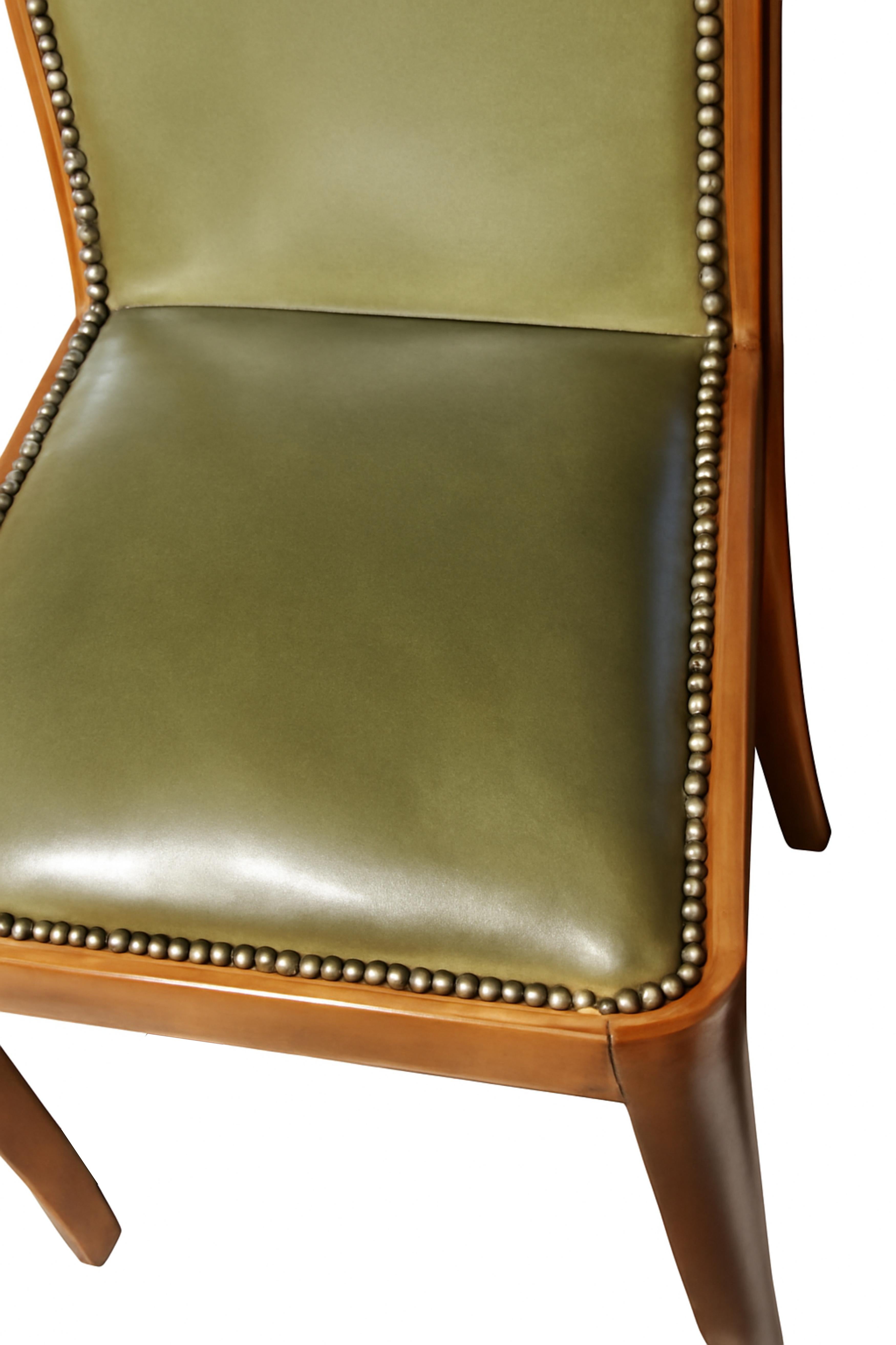 Set of 6 Art Deco Leather Dining Chairs, 20th Century siglo XX en venta