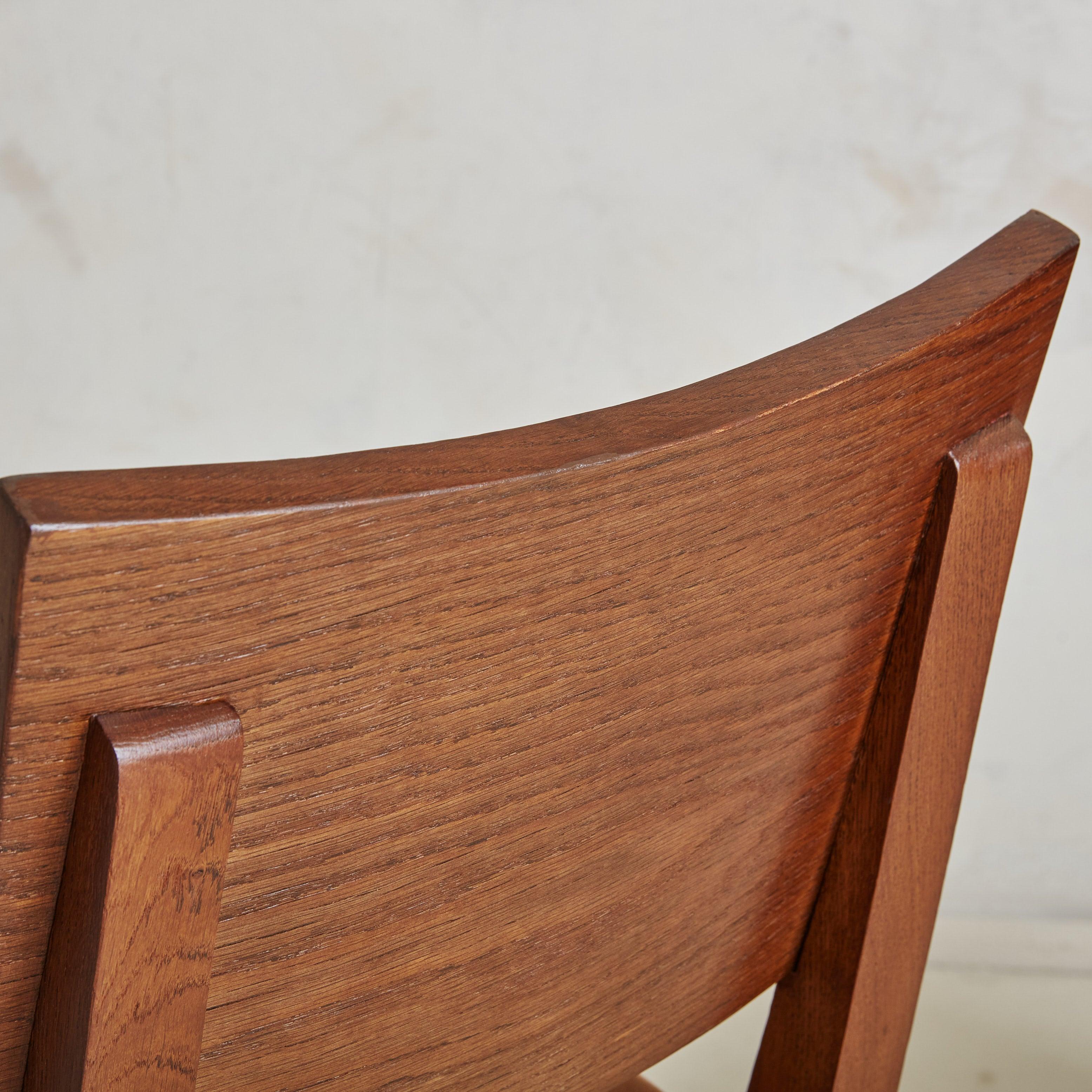 Set of 6 Art Deco Oak + Brown Velvet Dining Chairs, France 1940s For Sale 6