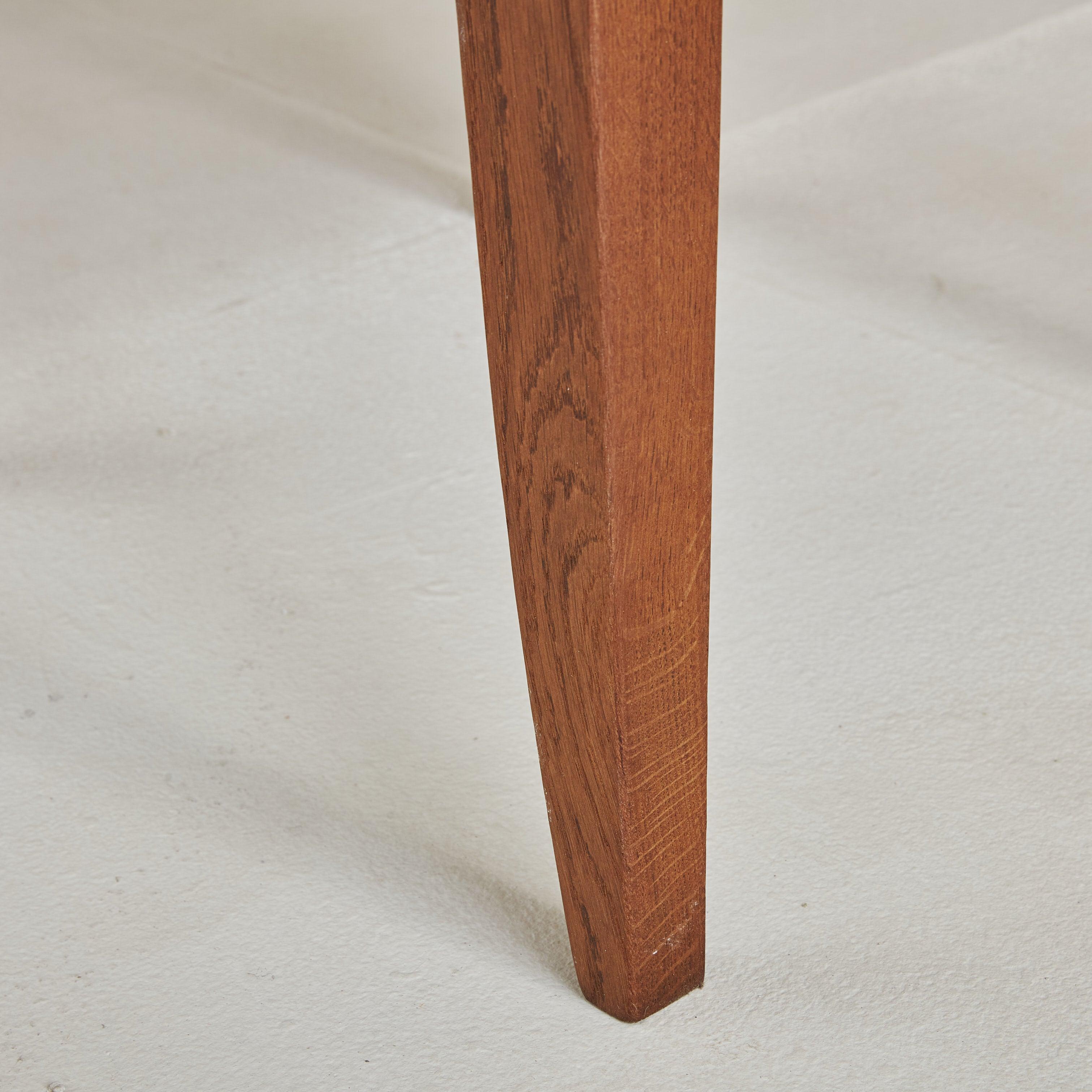 Set of 6 Art Deco Oak + Brown Velvet Dining Chairs, France 1940s For Sale 2