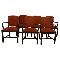 Antique Set of 6 Art Deco Oak Dining Chairs with Arms