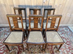 Set of 6 Art Deco period chairs in marquetry and caning