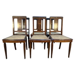 Set of 6 Art Deco period chairs in marquetry and caning