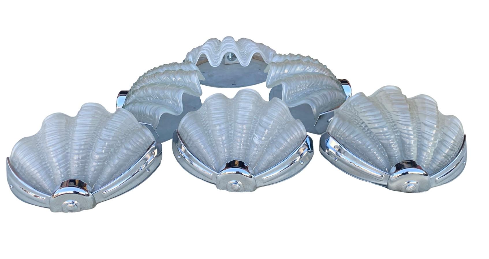 European Set of 6 Art Deco Shell wall lights For Sale