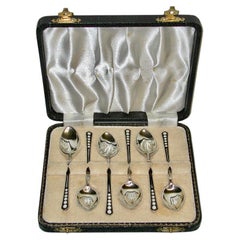 Set di 6 cucchiaini da caffè Art Deco in argento e smalto Turner & Simpson 1948