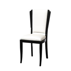 Set of 6 Art Deco Skyscraper Black Lacquer & Off White Upholstery Dining Chairs