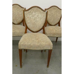 Set of 6 Art Deco Walnut Chairs, Brass Foot Clogs