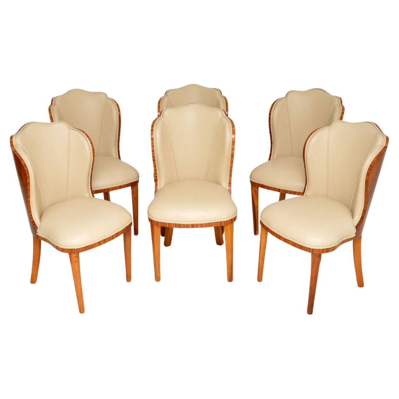 Set of 6 Hungarian Art Deco Upholstered Dining Room Chairs on Dark