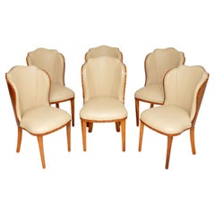 Antique Set of 6 Art Deco Walnut Cloud Back Dining Chairs
