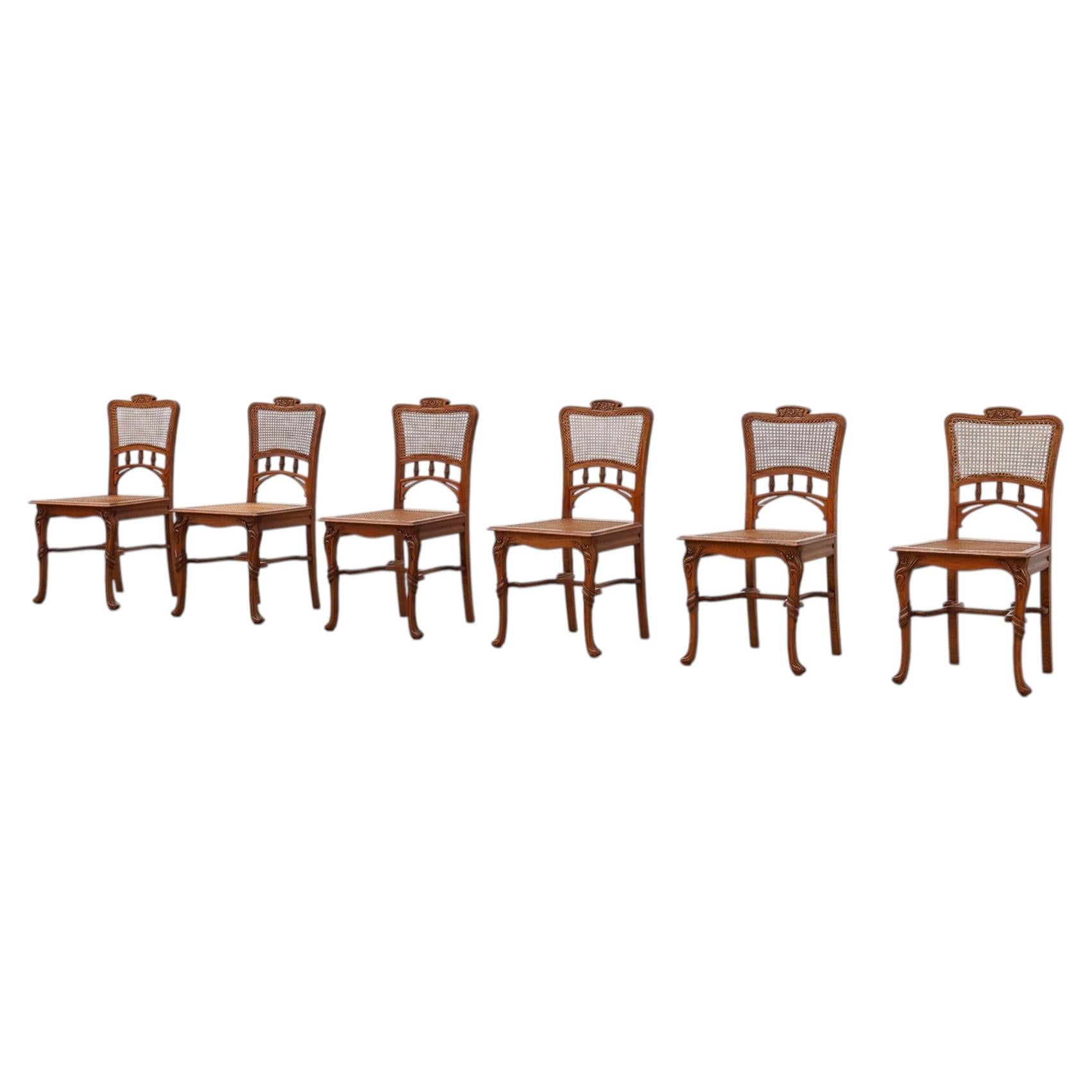 Set of 6 art nouveau dinner chairs in the manner of Victor Horta, Belgium