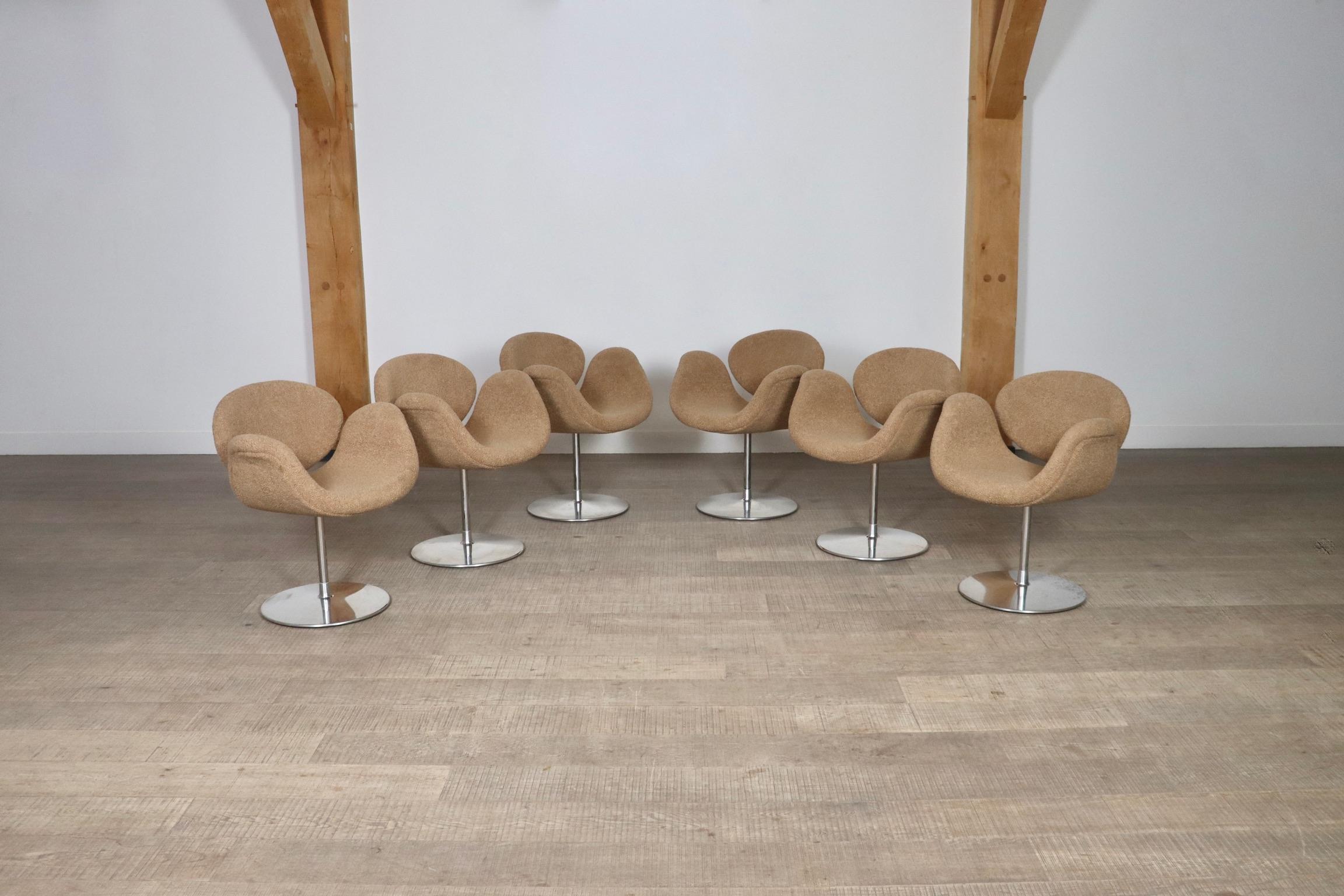 Set Of 6 Artifort Little Tulip Dining Chairs In Beige Teddy By Pierre Paulin 5