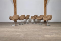Set Of 6 Artifort Little Tulip Dining Chairs In Beige Teddy By Pierre Paulin