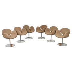Set Of 6 Artifort Little Tulip Dining Chairs In Beige Teddy By Pierre Paulin