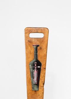 Ensemble de 6 chaises artisanales, bois d'olivier et céramique, années 1960