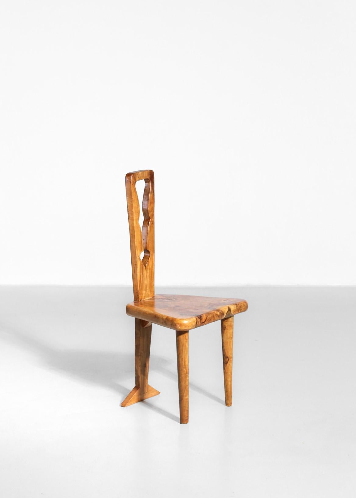 Set of 6 Artisanal Chairs, Olive Wood and Ceramic, 1960s In Good Condition In Lyon, FR