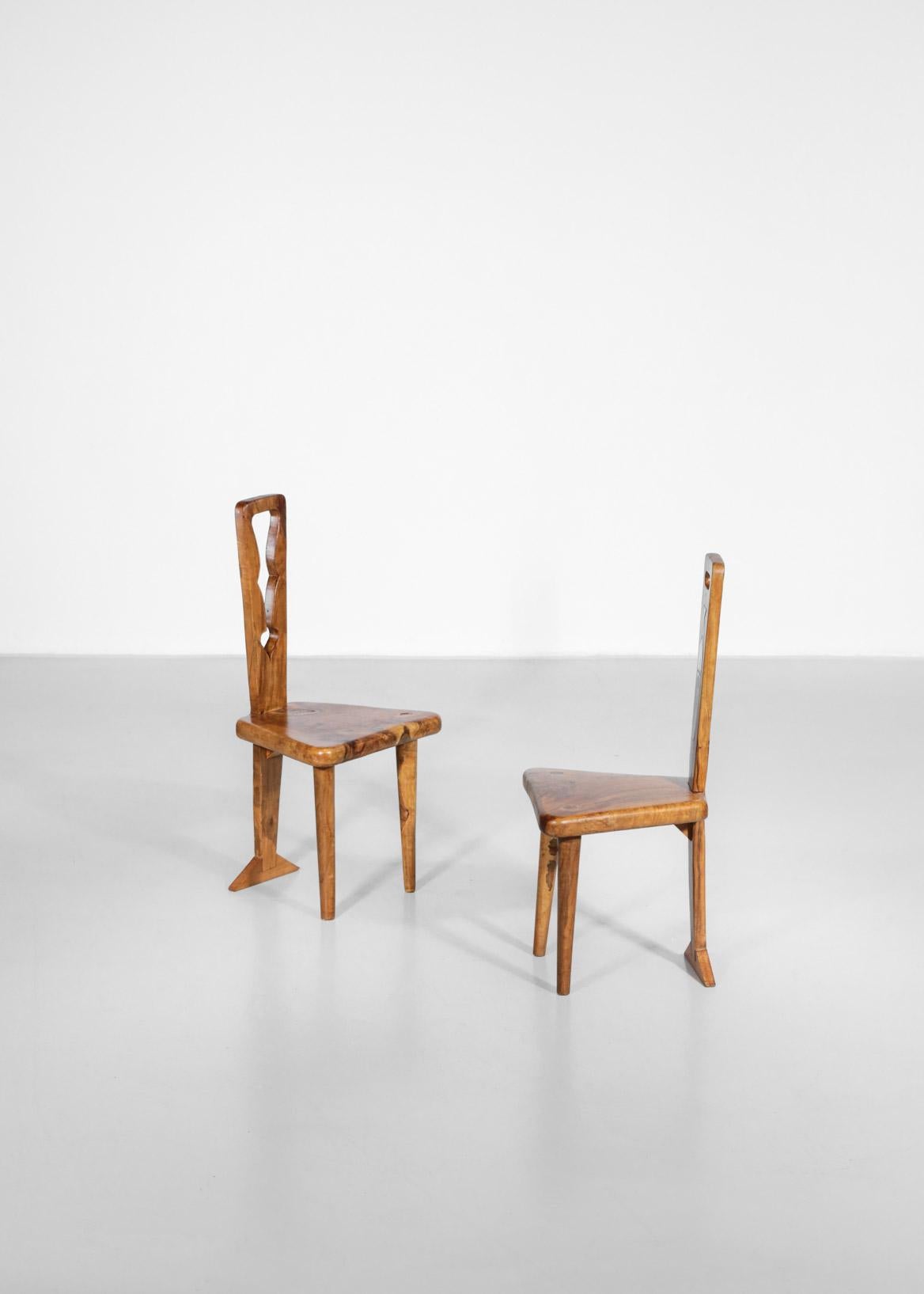 Mid-20th Century Set of 6 Artisanal Chairs, Olive Wood and Ceramic, 1960s