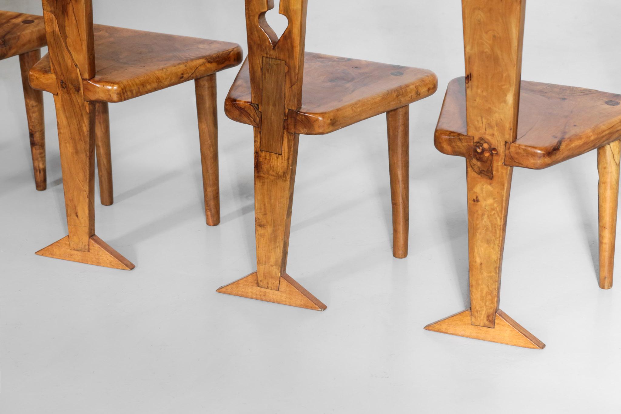 Set of 6 Artisanal Chairs, Olive Wood and Ceramic, 1960s 2