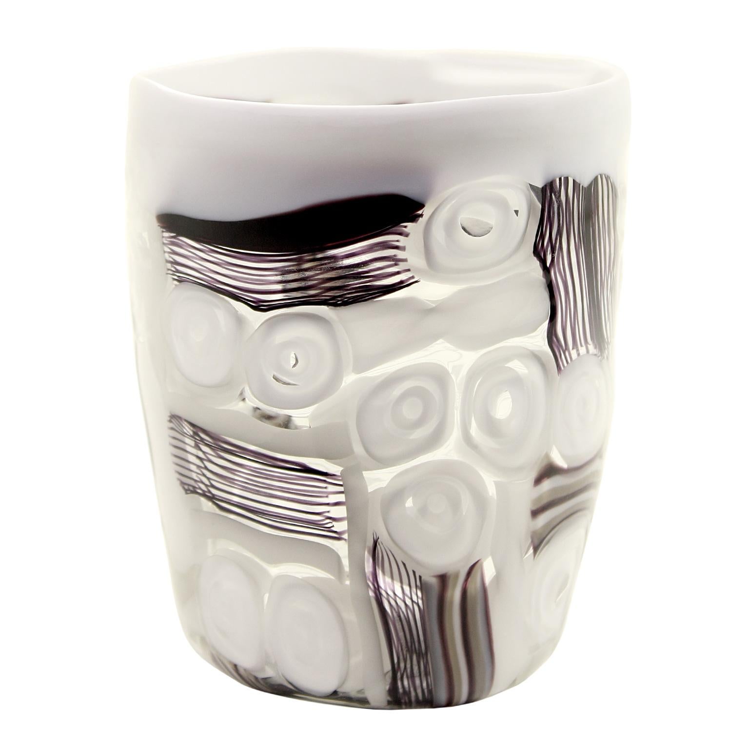 These artistic glasses are handmade by the master artisan using murrine, filigrana, zanfirico, reticello and has white grey black shades. Every piece differs one from the other and has a unique combination of these materials.

Precious pieces that