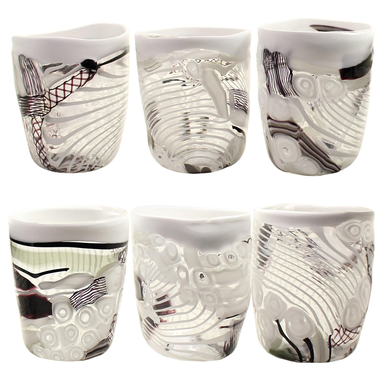 Set of 6 Artistic Handmade Glasses in Murano Glass Inspiration by Multiforme