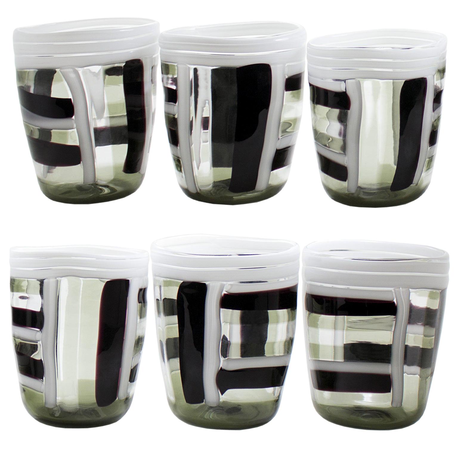 Ensemble de 6 verres artistiques faits main en verre de Murano Sincronia par Multiforme