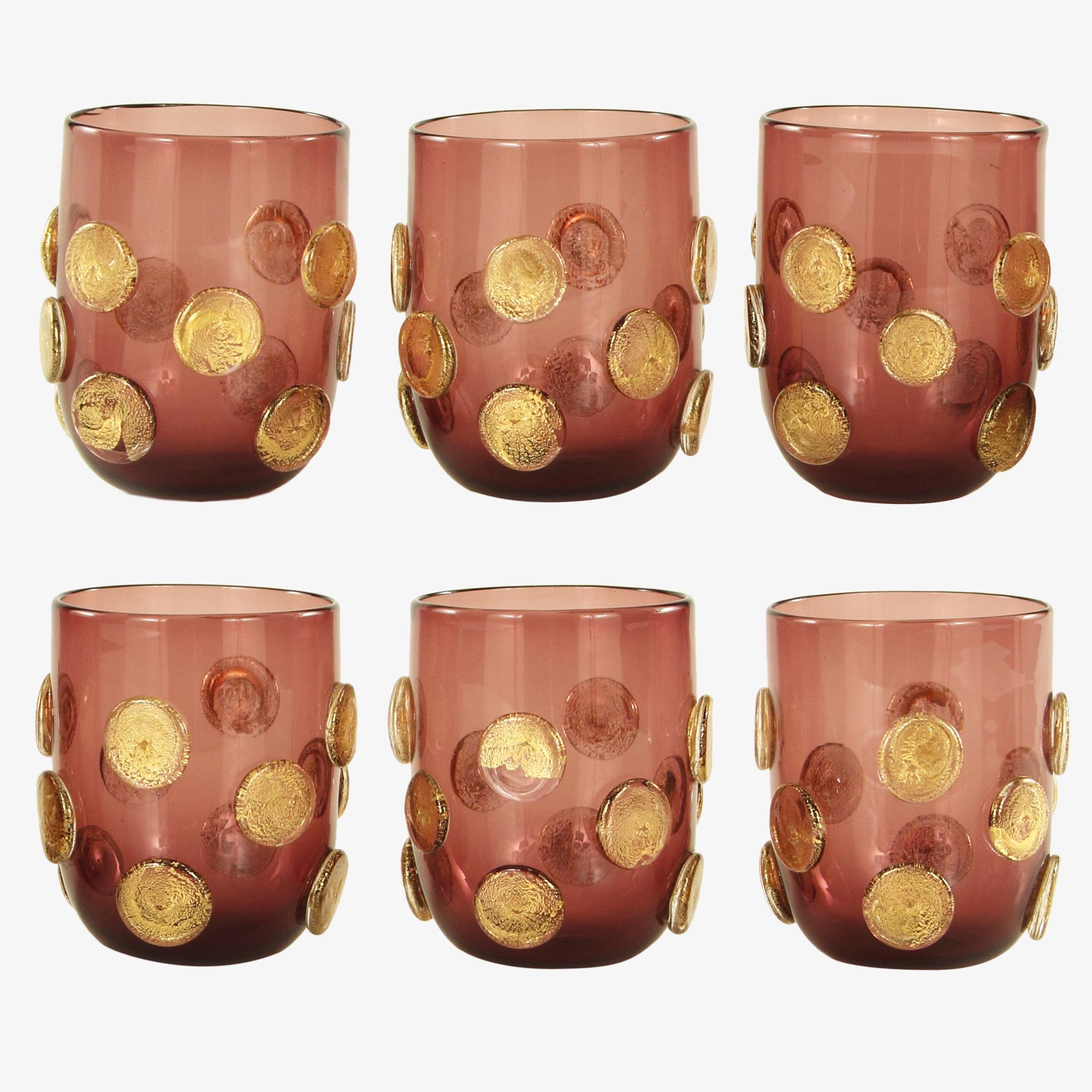 Other Set of 6 Artistic Handmade Glasses Murano Smoky Glass Gold Details by Multiforme For Sale