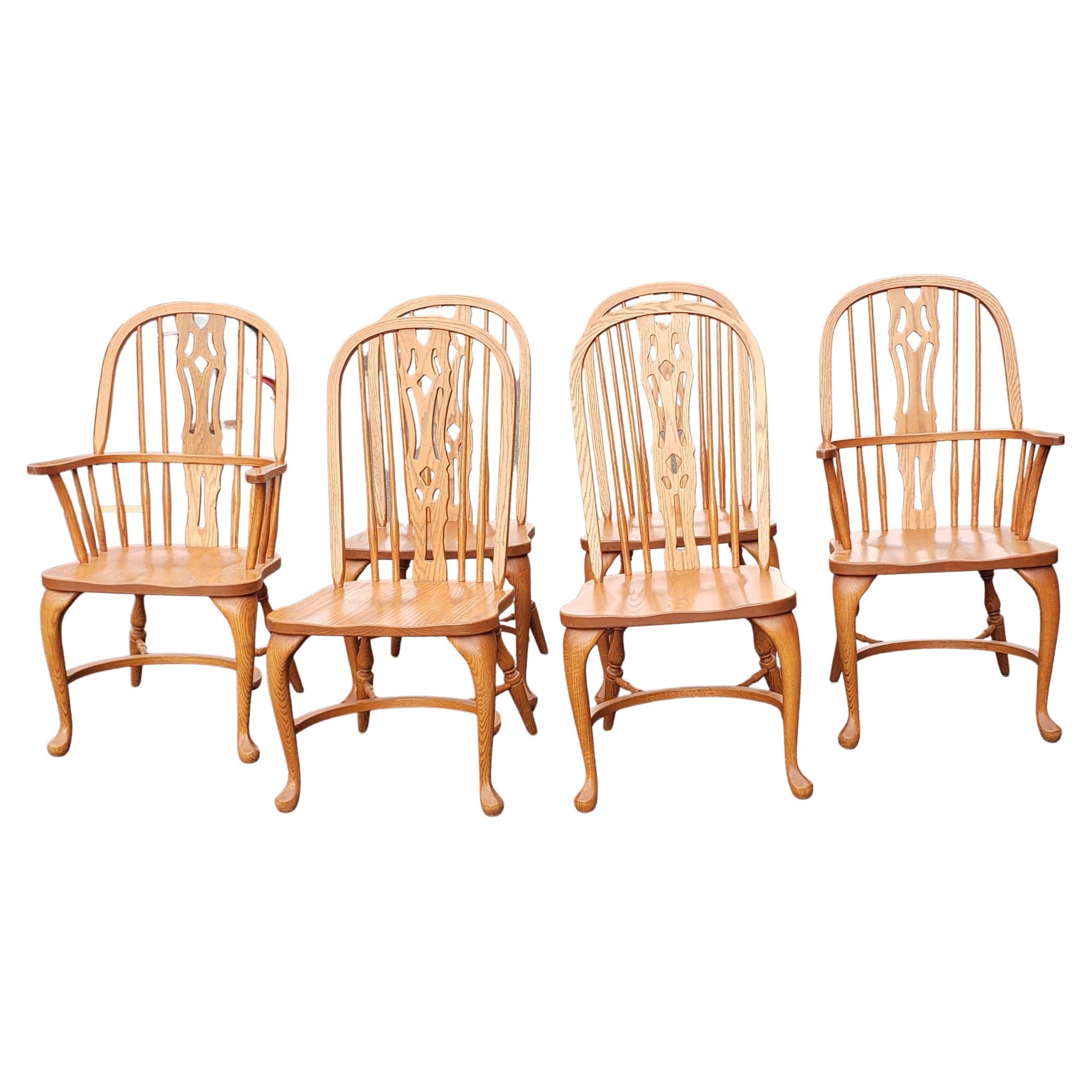 Set of 6 Arts and Crafts Americana Solid Oak Windsor Chairs For Sale 4