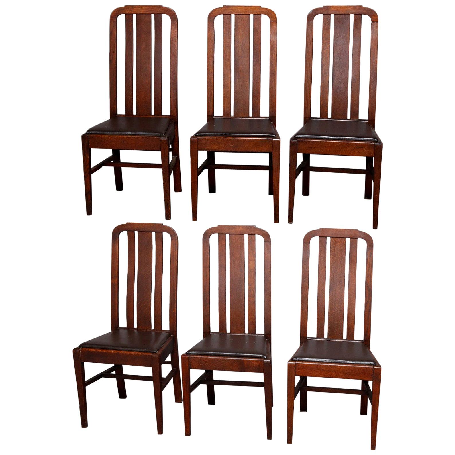 Set of 6 Arts & Crafts Mission Oak Splat Back Tall Dining Room Chairs, NY