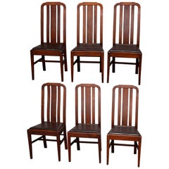 Antique Set of 6 Arts & Crafts Mission Oak Splat Back Tall Dining Room Chairs, NY