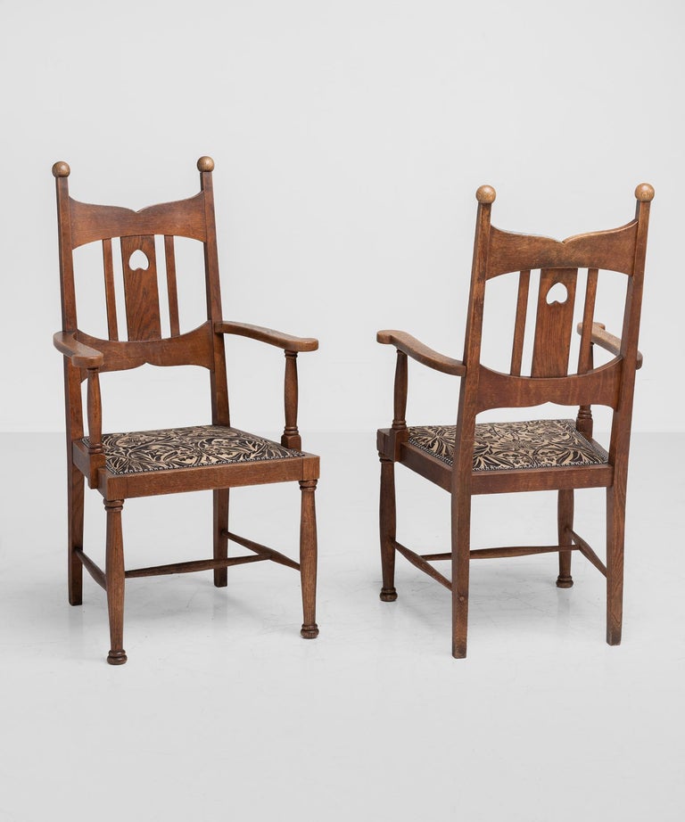 Set of (6) Arts and Crafts Oak Dining Chairs, England, circa 1900 For