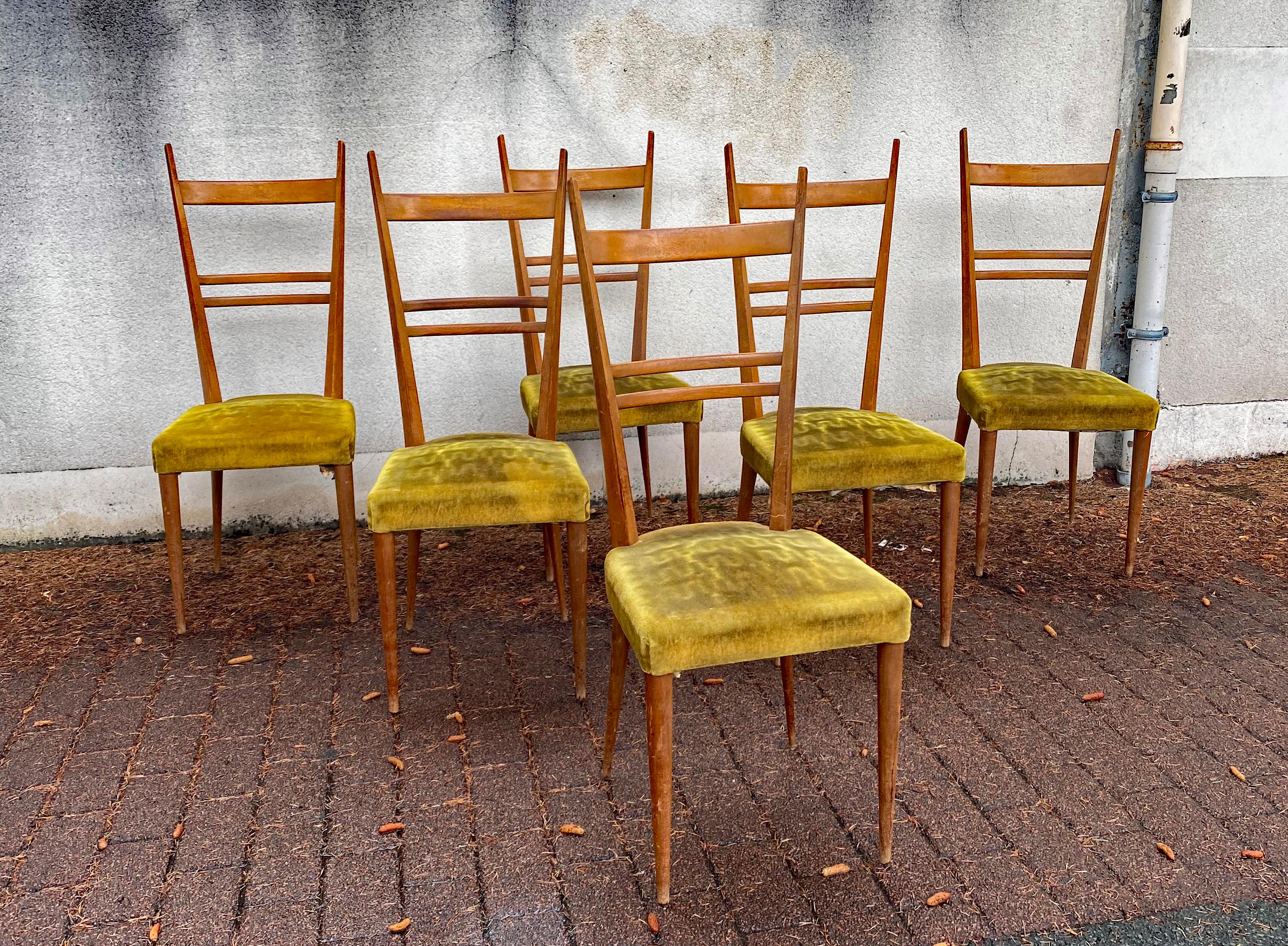 French Set of 6 Ashwood Chairs in the Style of Gio Ponti, Edition Roset For Sale