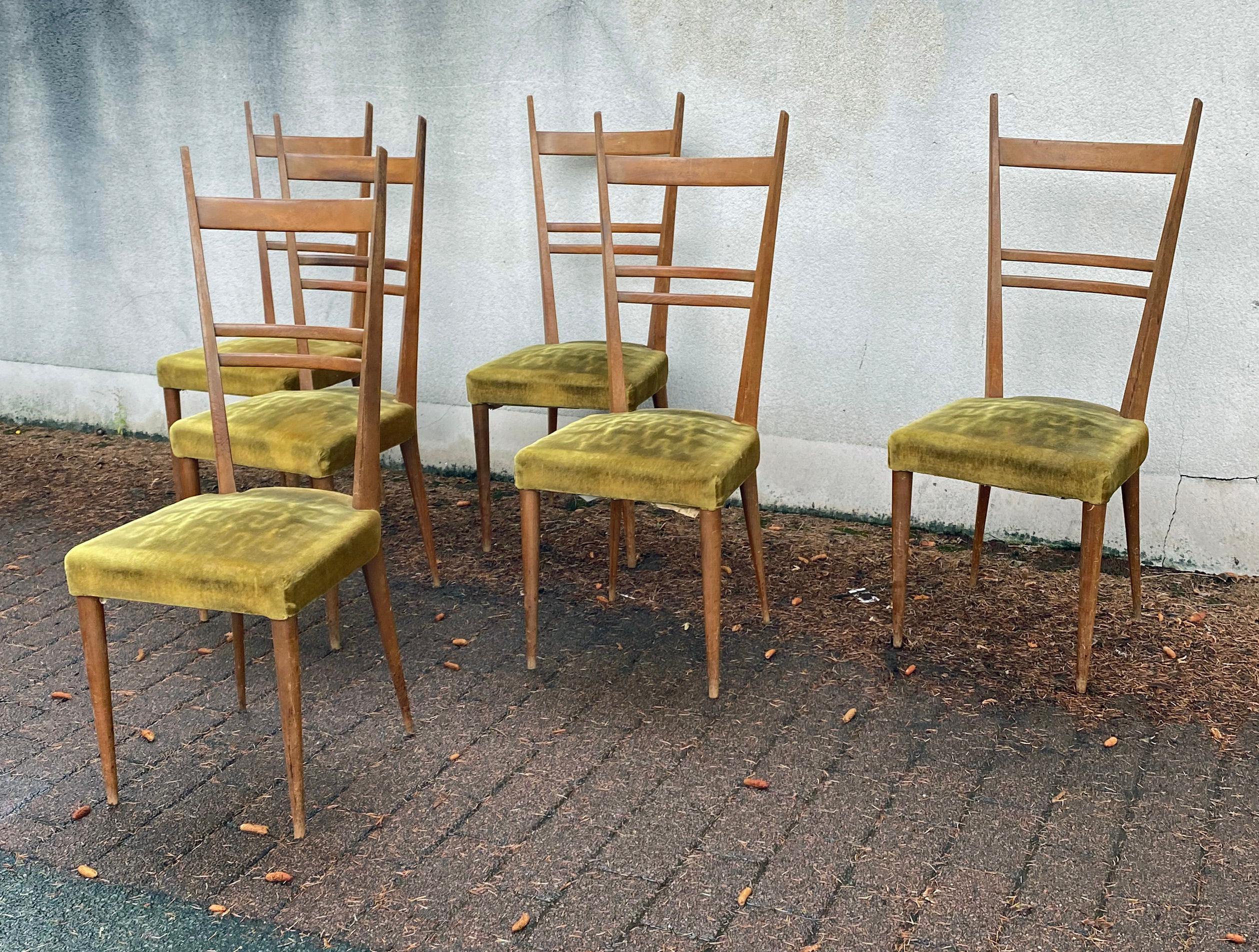 Mid-20th Century Set of 6 Ashwood Chairs in the Style of Gio Ponti, Edition Roset For Sale
