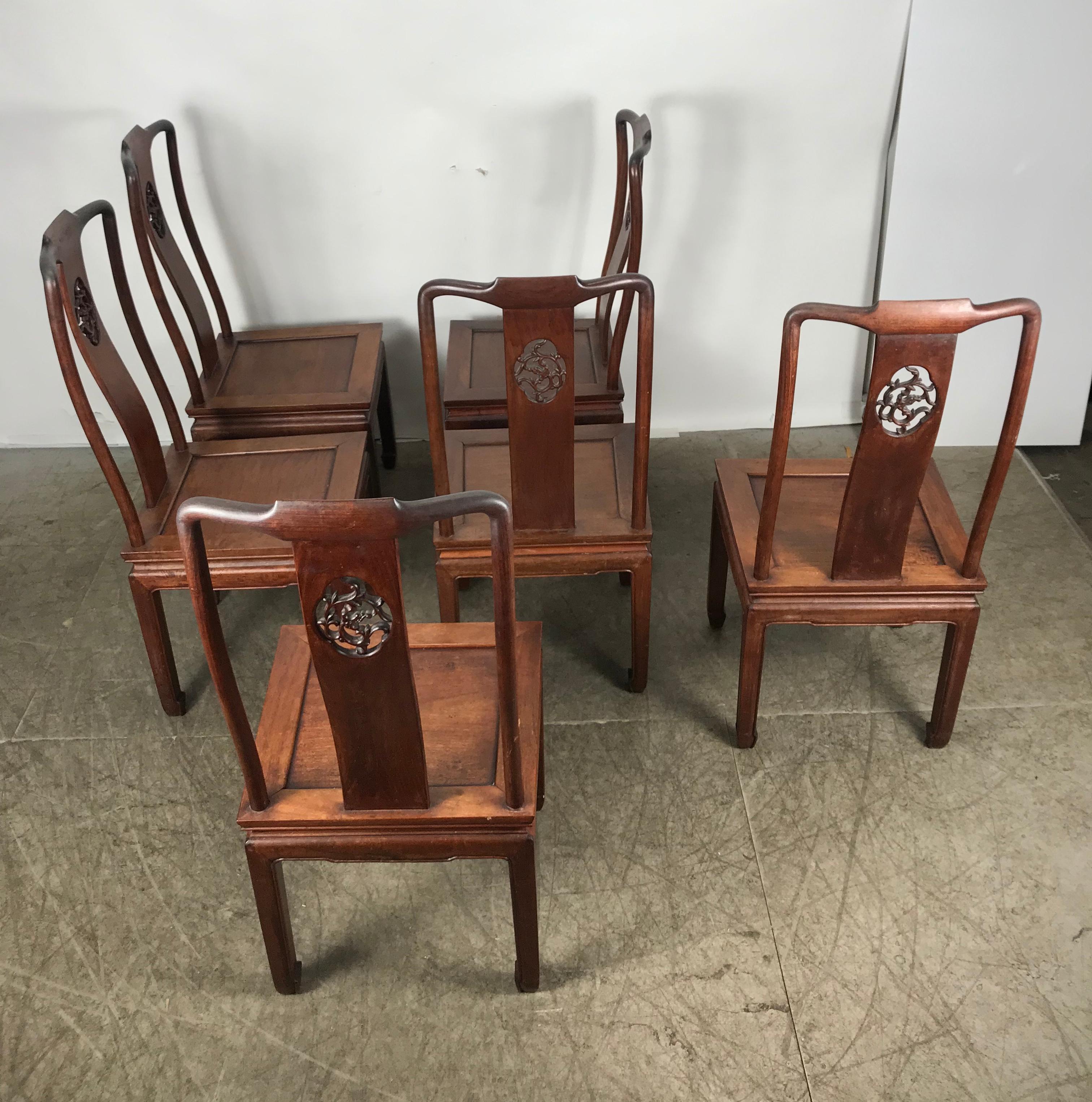 Chinese Export Set of 6 Asian Modern Solid Rosewood Dining Chairs