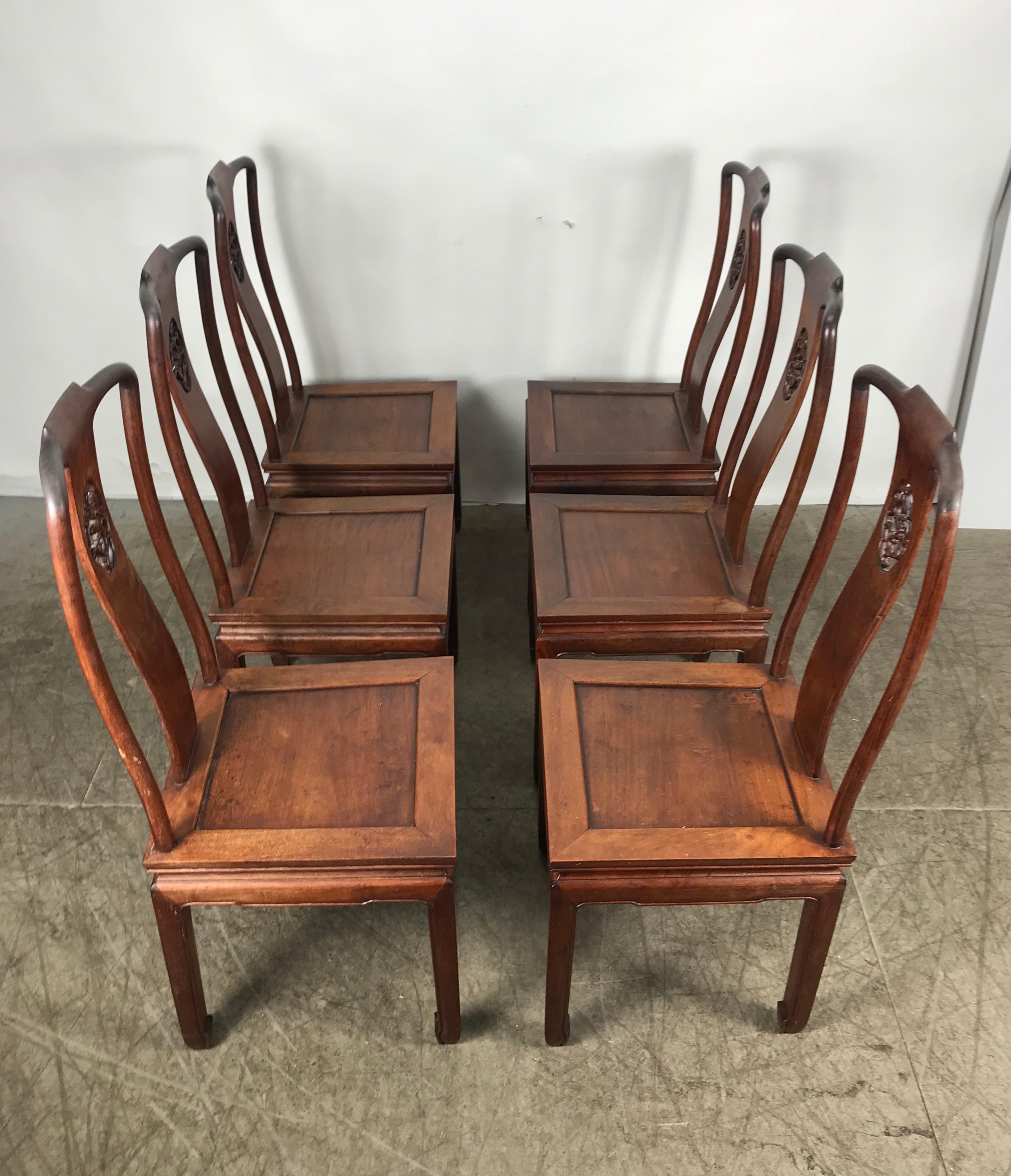Thai Set of 6 Asian Modern Solid Rosewood Dining Chairs