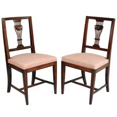 Venetian Six Asolane Biedermeier Chairs in Walnut, Lyre-Shaped Back, Hand-Carved