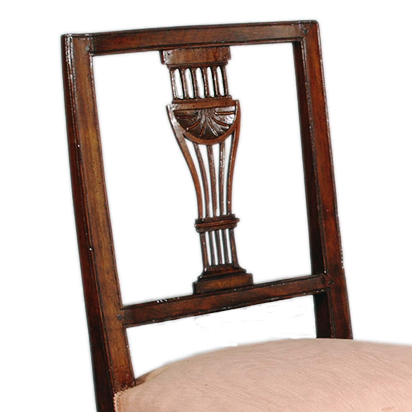 Venetian Six Asolane Biedermeier Chairs in Walnut, Lyre-Shaped Back, Hand-Carved For Sale 1