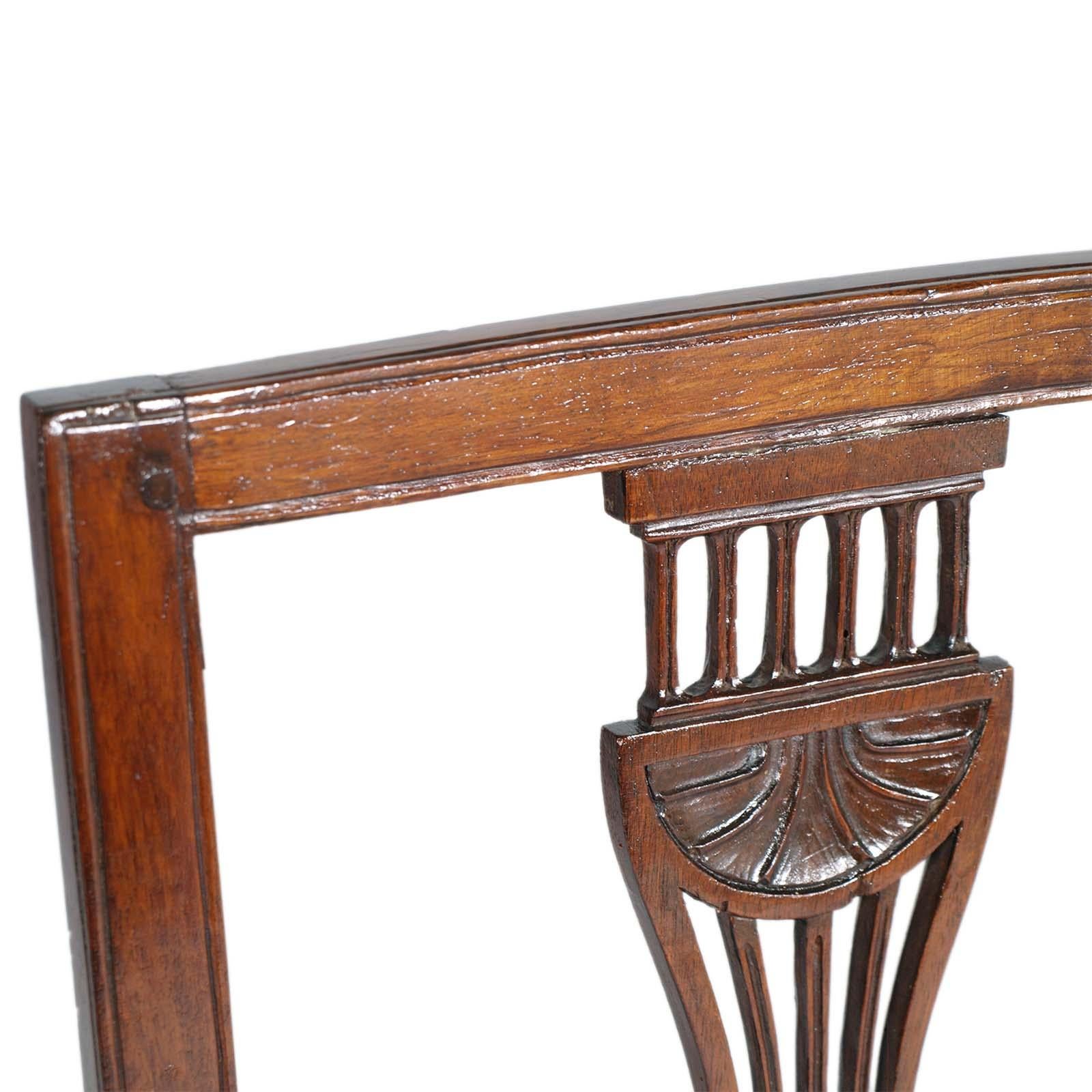Venetian Six Asolane Biedermeier Chairs in Walnut, Lyre-Shaped Back, Hand-Carved For Sale 2