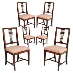 Used Venetian Six Asolane Biedermeier Chairs in Walnut, Lyre-Shaped Back, Hand-Carved