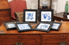 Set of 6 Assorted 18th Century Blue & White Delft Tiles in Black Frames