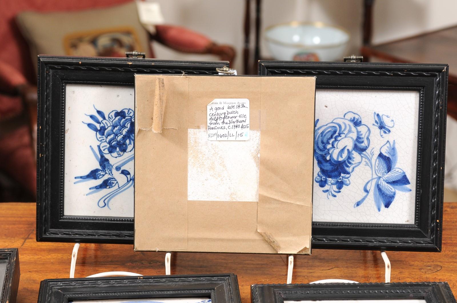  Set of 6 Assorted 18th Century Blue & White Delft Tiles in Black Frames For Sale 3