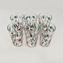 Set of 6 Atomic Fish Highball Glasses, Mid-Century Modern, 1950s