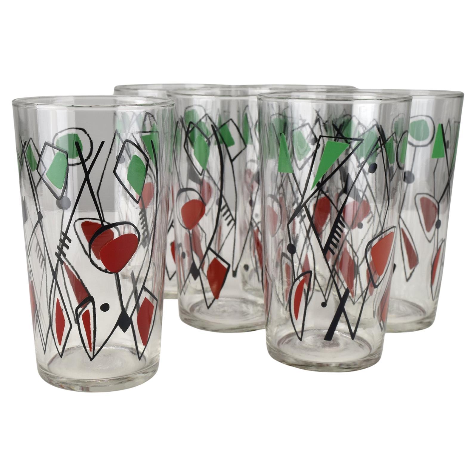 Set of 6 Atomic Fish Highball Glasses, Mid-Century Modern, 1950s