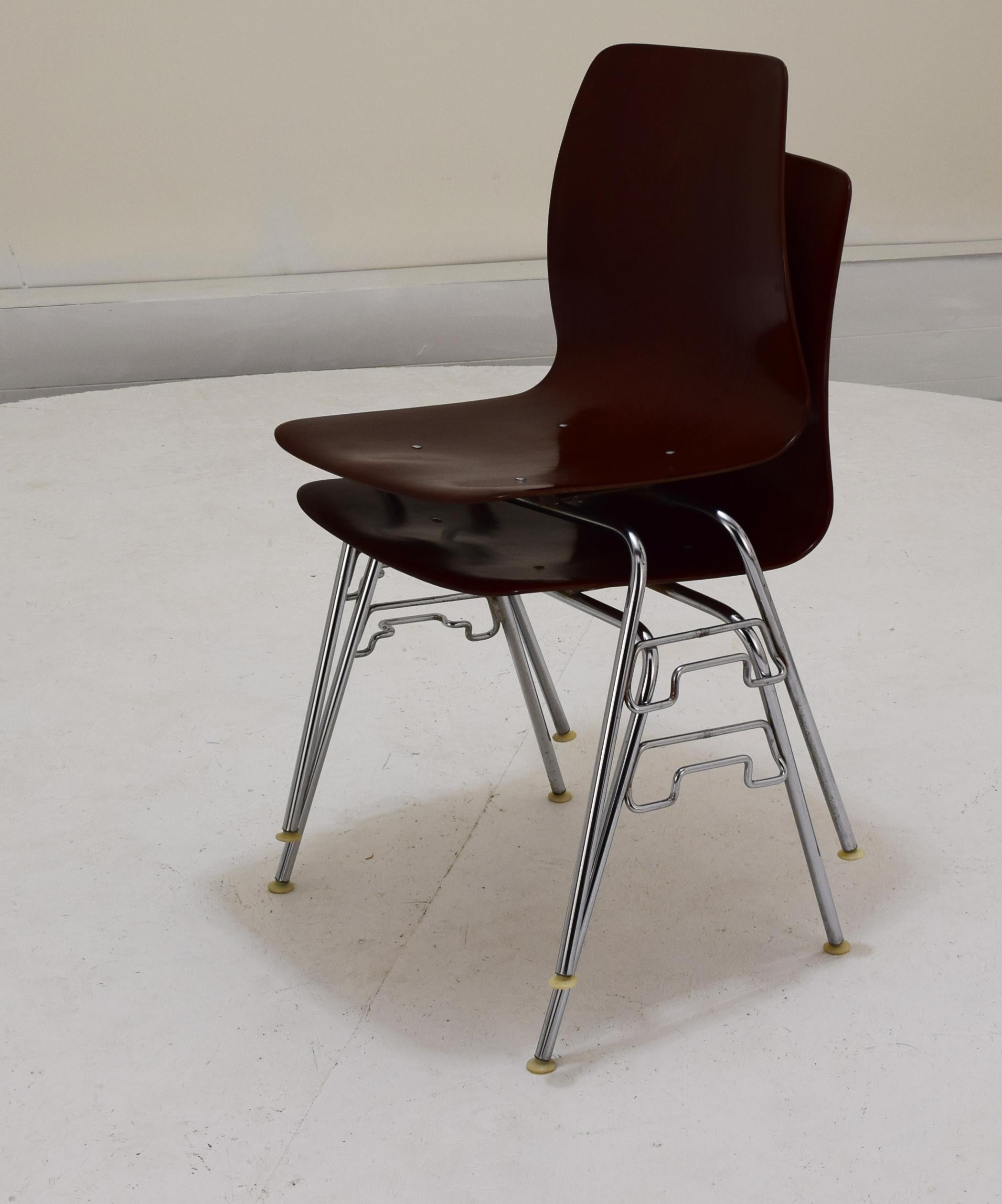 Set of 6 Available Pagholz Rosewood Tandem Stacking Chairs 4