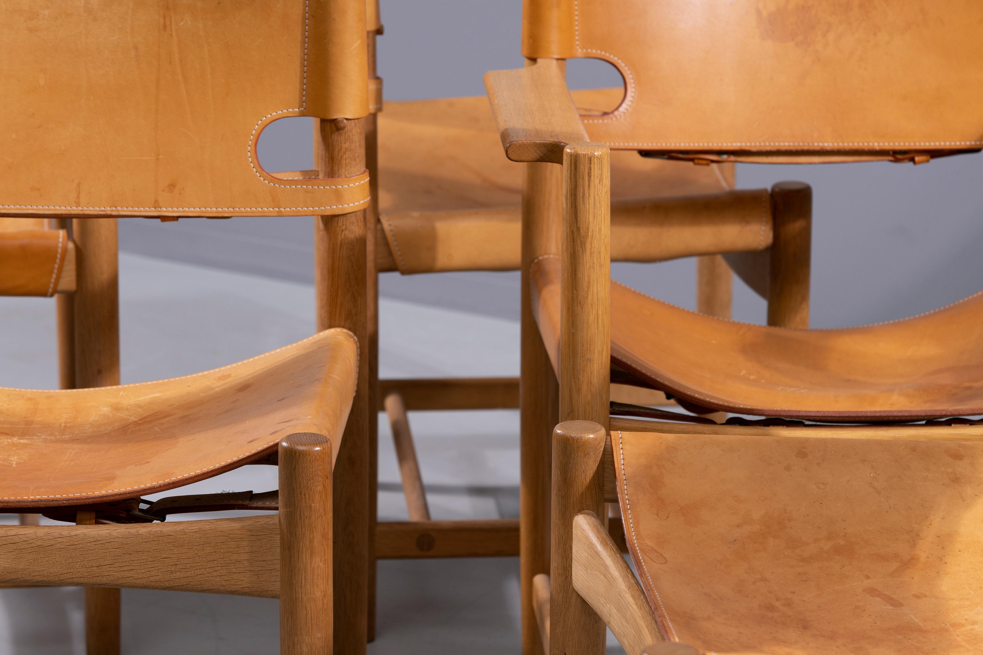 Mid-Century Modern Set of 6 B. Mogensen Oak & Leather Spanish Dining Chair, Fredericia Furniture