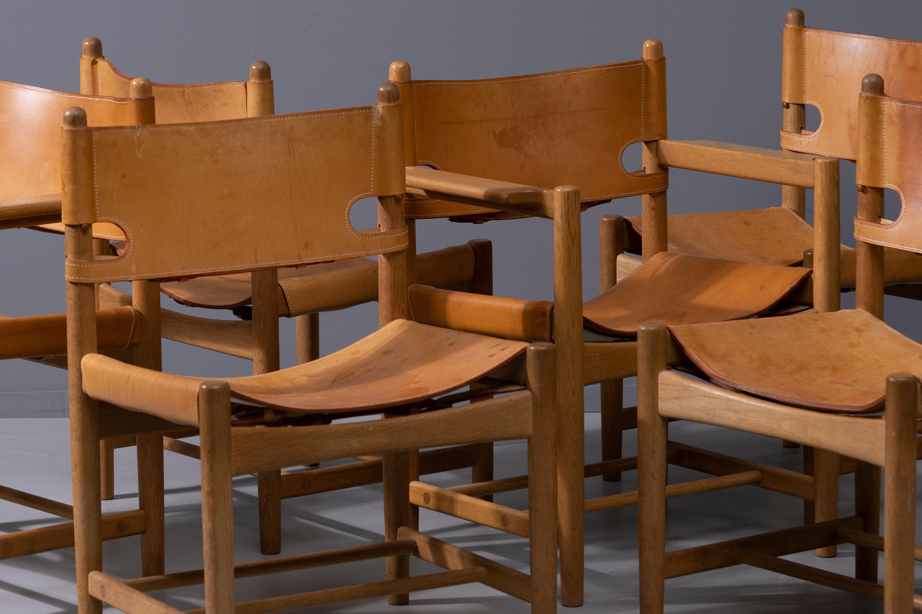 Set of 6 B. Mogensen Oak & Leather Spanish Dining Chair, Fredericia Furniture In Good Condition In Berlin, DE
